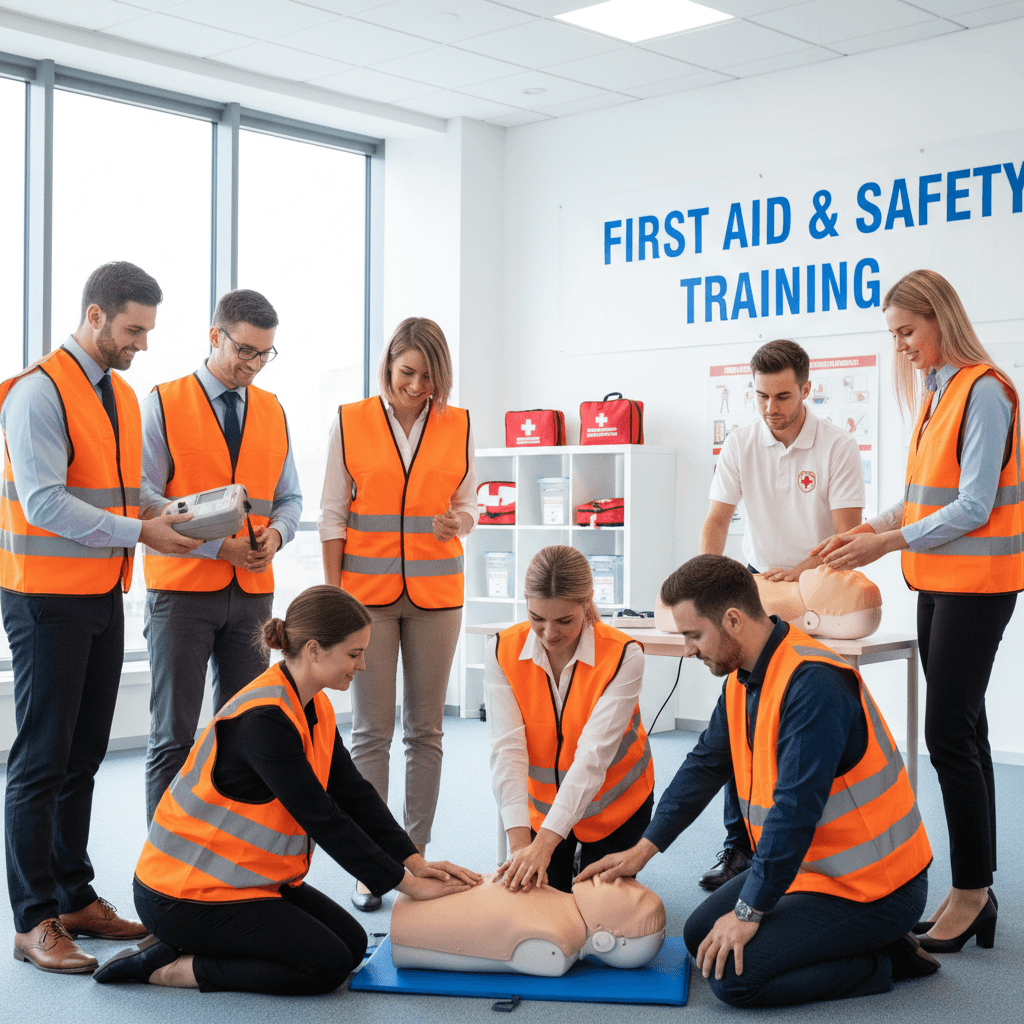 Workplace team participating in CPR training session
