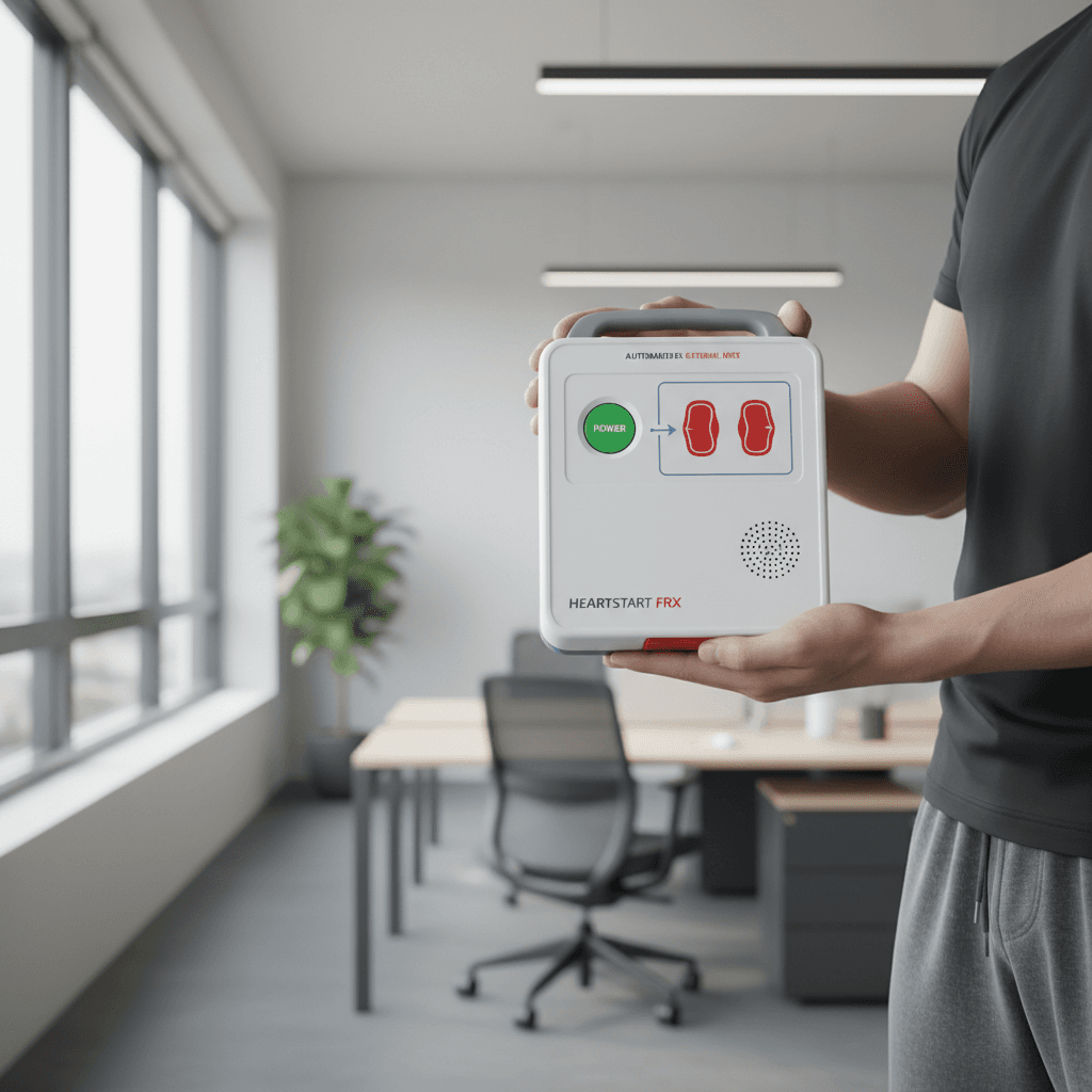 AED device shown during corporate safety training
