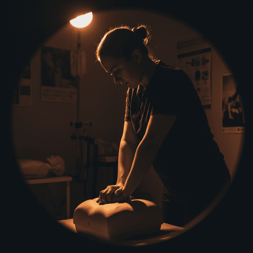 CPR training demonstration with proper hand positioning