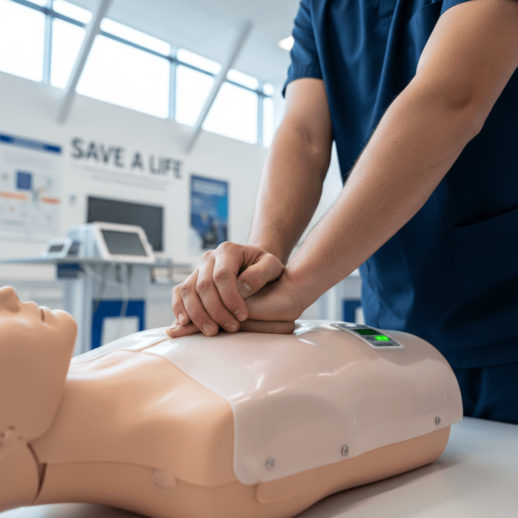 CPR training instructor with student